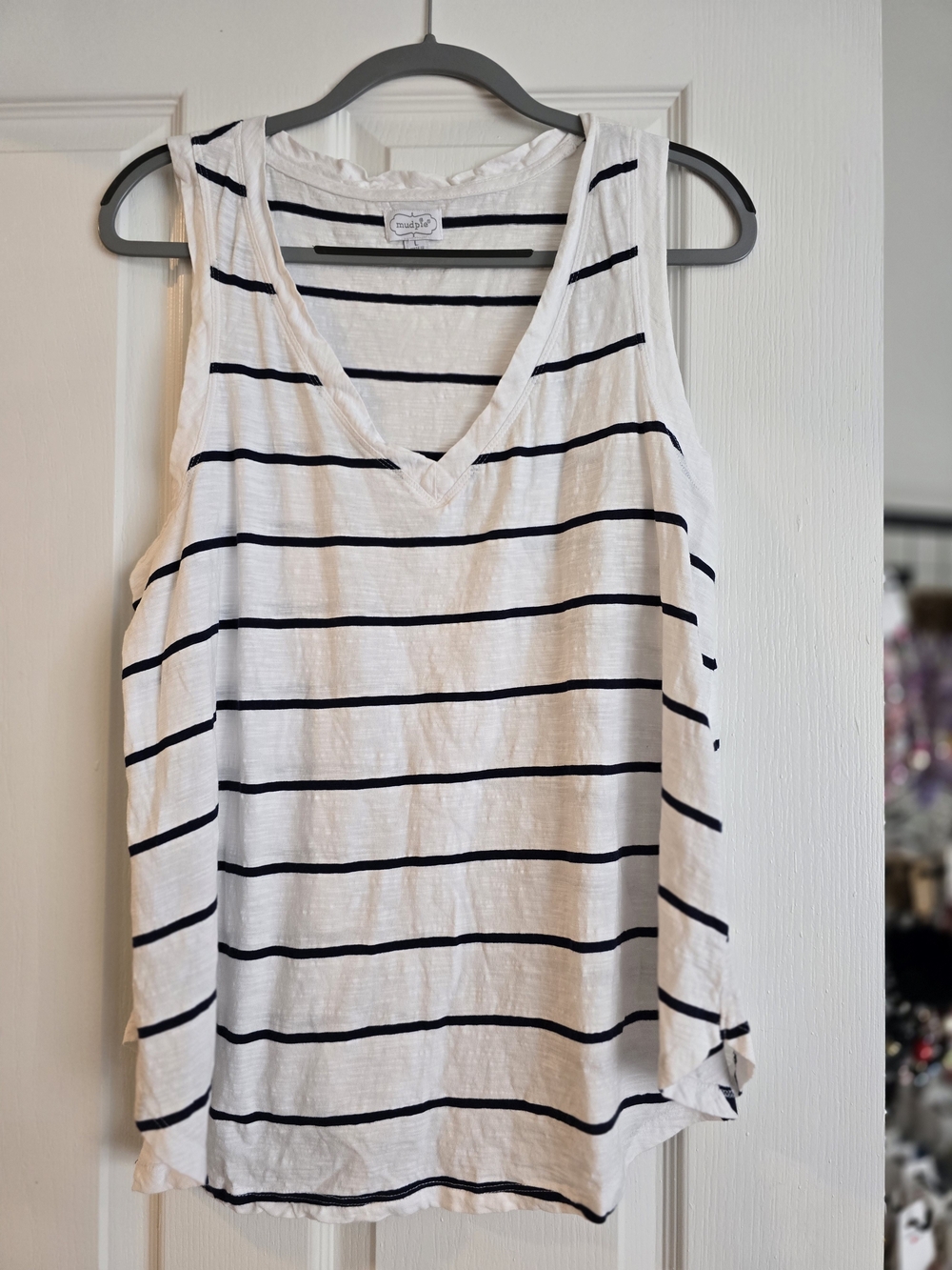 Soho White & Navy Striped V-Neck Tank